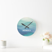 Waterverf Turquoise Navy Blue Ombre gelaagd Ronde Klok (Huis)