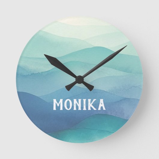 Waterverf Turquoise Navy Blue Ombre gelaagd Ronde Klok (Voorkant)