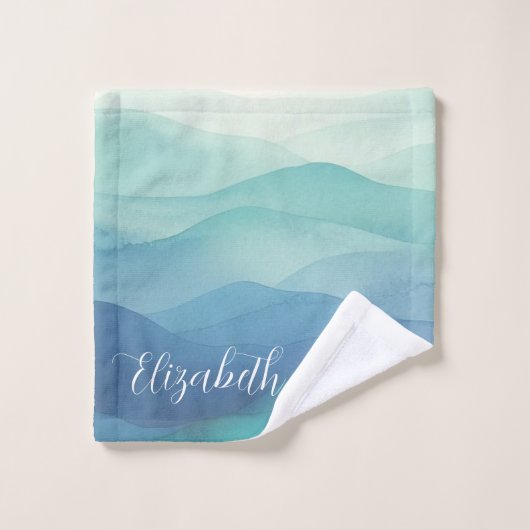 Waterverf Turquoise Navy Blue Ombre Waterverf Bad Handdoek (Wasdoekje)