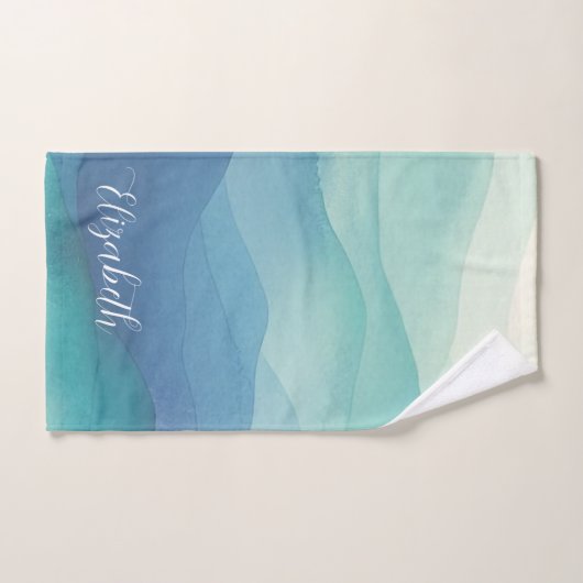 Waterverf Turquoise Navy Blue Ombre Waterverf Bad Handdoek (Handdoek)