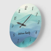 Waterverf Turquoise Navy Blue Ombre Waves Nummers Grote Klok (Hoek)