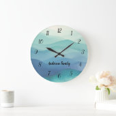 Waterverf Turquoise Navy Blue Ombre Waves Nummers Grote Klok (Huis)