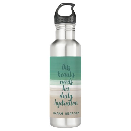 Waterverf Turquoise Ocean Beach Water Bottle Waterfles (Voorkant)