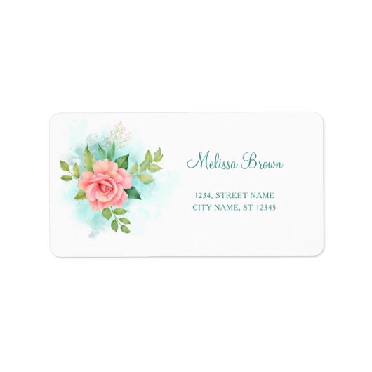 Waterverf Turquoise Ombre Pink Rose Etiket (Voorkant)