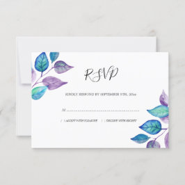 Waterverf Turquoise Paarse Blad Bladbladeren Bruil RSVP Kaartje