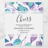 Waterverf Turquoise Paarse Foliage bruiloft Wijn Etiket (Enkel label)