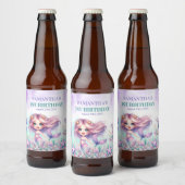 Waterverf turquoise paarse zeemeermin 1e verjaarda bier etiket (Flessen)