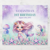 Waterverf turquoise paarse zeemeermin 1e verjaarda bier etiket (Enkel label)