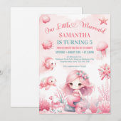 Waterverf turquoise roze zeemeermin elke verjaarda kaart (Voorkant / Achterkant)