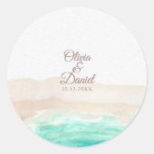 Waterverf Turquoise Sandy Beach Bruiloft Ronde Sticker (Voorkant)
