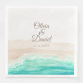 Waterverf Turquoise Sandy Beach Bruiloft Servet (Voorkant)