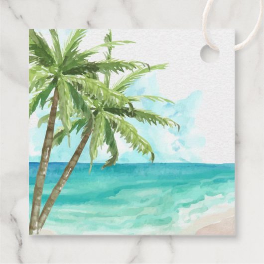 Waterverf Turquoise Sandy Beach Bruiloft Welkom Bedankjes Labels (Achterkant)