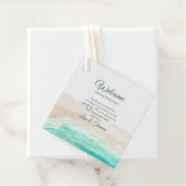 Waterverf Turquoise Sandy Beach Bruiloft Welkom Bedankjes Labels (In situ)