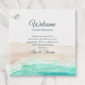 Waterverf Turquoise Sandy Beach Bruiloft Welkom Bedankjes Labels (Voorkant)