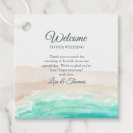 Waterverf Turquoise Sandy Beach Bruiloft Welkom Bedankjes Labels
