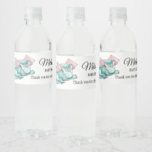 Waterverf Turquoise Slapen Dragon Baby shower Waterfles Etiket