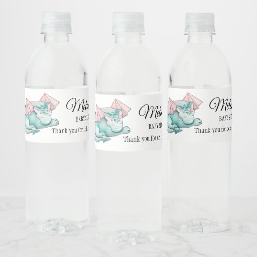 Waterverf Turquoise Slapen Dragon Baby shower Waterfles Etiket (Flessen)