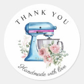 Waterverf Turquoise Stand Mixer Bakkerij Dank u Ronde Sticker (Voorkant)