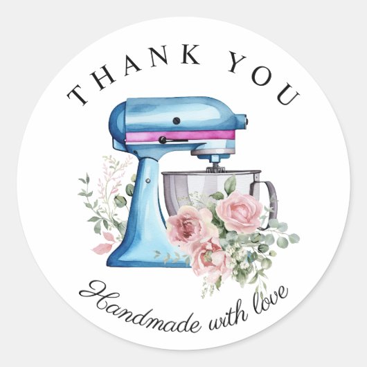 Waterverf Turquoise Stand Mixer Bakkerij Dank u Ronde Sticker (Voorkant)