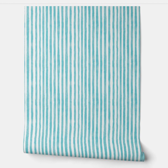 Waterverf Turquoise Strepen Behang (Afrollen)