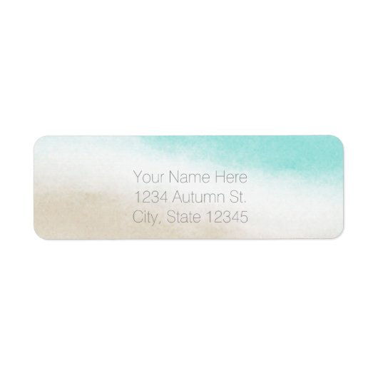 Waterverf Turquoise & Tan Elegante Strandbruiloft Etiket (Voorkant)