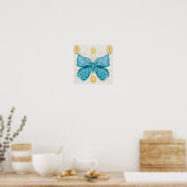 Waterverf Turquoise Vlinder Zon Celestial Poster (Keuken)