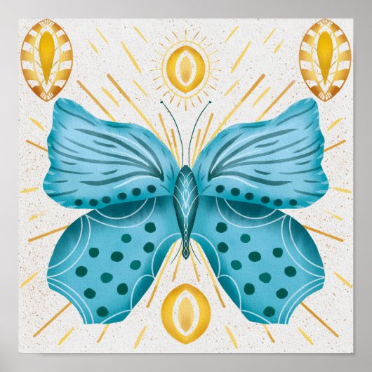Waterverf Turquoise Vlinder Zon Celestial Poster (Voorkant)
