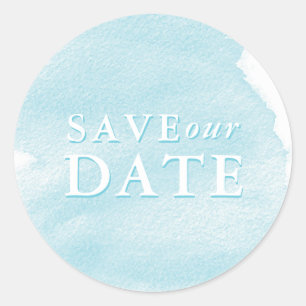 Waterverf Turquoise Wash onze datum opslaan Ronde Sticker