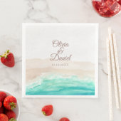 Waterverf Turquoise Zandstrand Bruiloft Servet (Insitu)