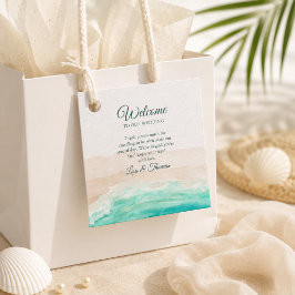 Waterverf Turquoise Zandstrand Trouw Welkom Bedankjes Labels