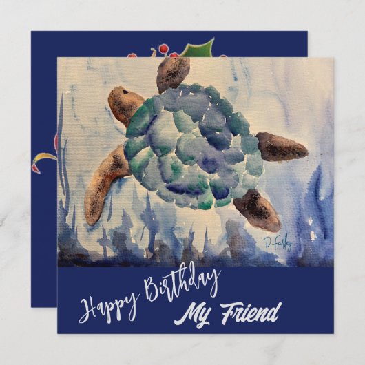 Waterverf Turtle Notecard Bedankkaart (Voorkant / Achterkant)