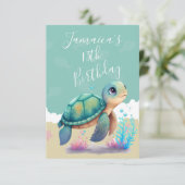 Waterverf Turtle Ocean Birthday Party Dank je Bedankkaart (Staand voorkant)