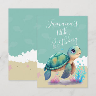 Waterverf Turtle Ocean Birthday Party Dank je Bedankkaart