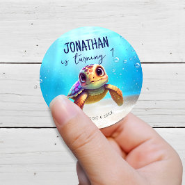 Waterverf Turtle Onder het Zee Verjaardagsgunsten Ronde Sticker