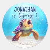 Waterverf Turtle Onder het Zee Verjaardagsgunsten Ronde Sticker (Voorkant)