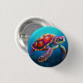 Waterverf Turtle Ronde Button 3,2 Cm (Voorkant /achterkant)