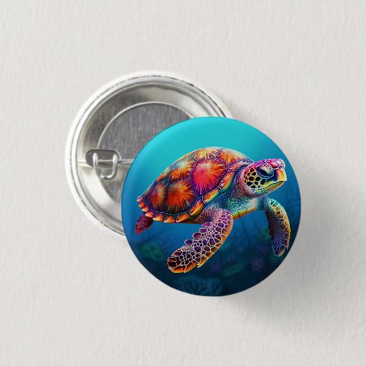 Waterverf Turtle Ronde Button 3,2 Cm (Voorkant /achterkant)