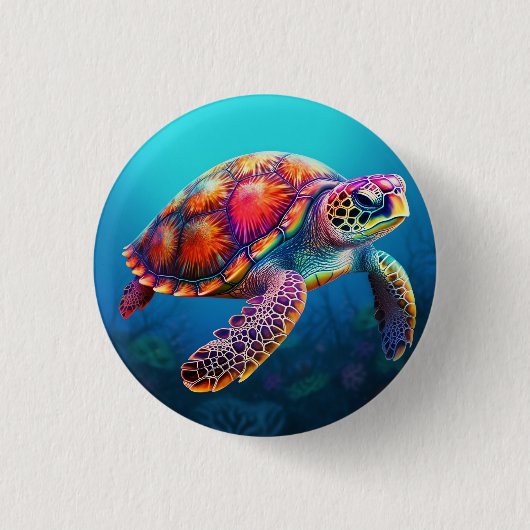 Waterverf Turtle Ronde Button 3,2 Cm (Voorkant)