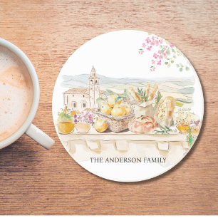 Waterverf Tuscany Mediterraan Italië met monogram Zandsteen Onderzetter