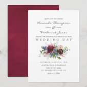 Waterverf tussen Bourgogne en Navy Floral Kaart (Voorkant / Achterkant)