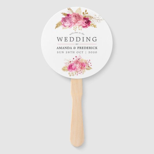 Waterverf tussen roze en gouden Rozen Handwaaier (Voorkant)