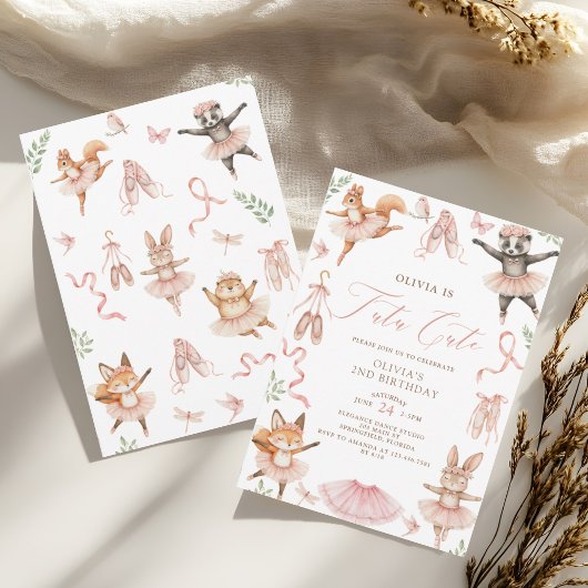 Waterverf Tutu Schattige roze tweede verjaardag Kaart