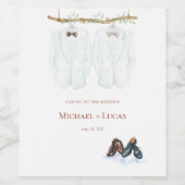 Waterverf Tuxedos | Elegant Mr. & Mr. Wedding Wijn Etiket (Enkel label)