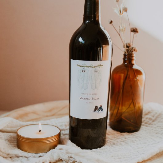 Waterverf Tuxedos | Elegant Mr. & Mr. Wedding Wijn Etiket