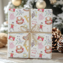 Waterverf Twaalf dagen Kerst Cadeaupapier