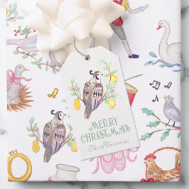 Waterverf Twaalf dagen Kerst Gepersonaliseerd Cadeaulabel