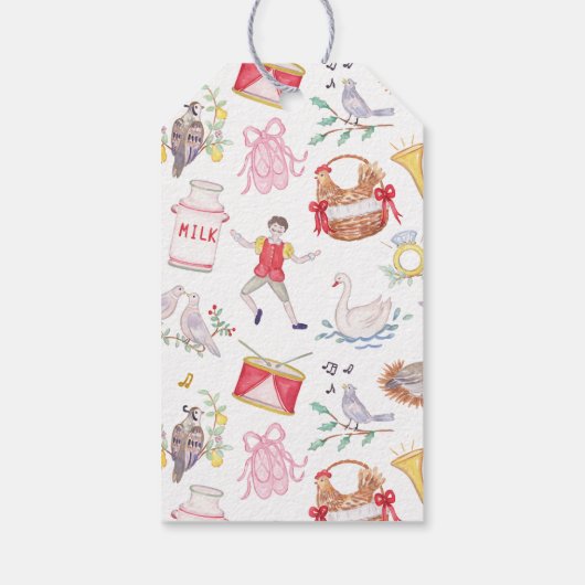 Waterverf Twaalf dagen Kerst Gepersonaliseerd Cadeaulabel (Achterkant)