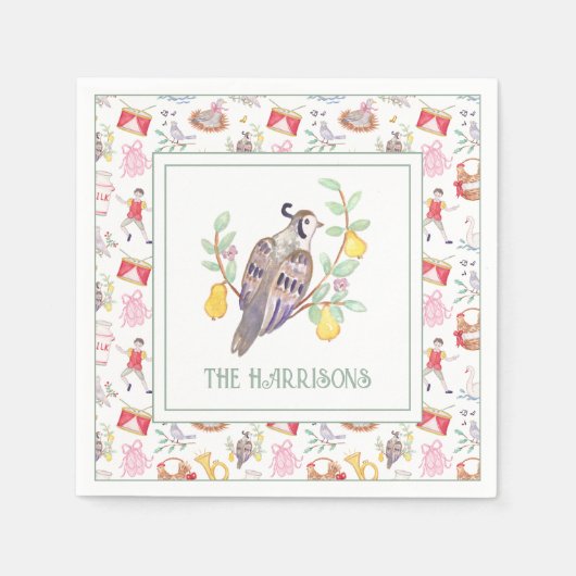 Waterverf Twaalf dagen Kerst Gepersonaliseerd Servet (Voorkant)