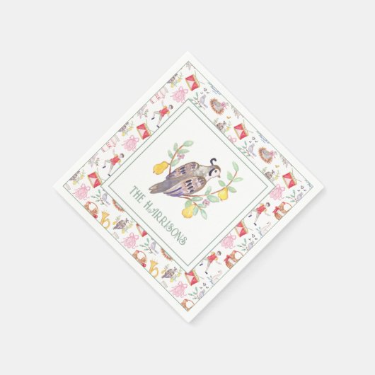 Waterverf Twaalf dagen Kerst Gepersonaliseerd Servet (Hoek)