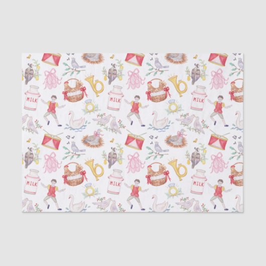 Waterverf Twaalf dagen Kerst Tissuepapier (Voorkant)